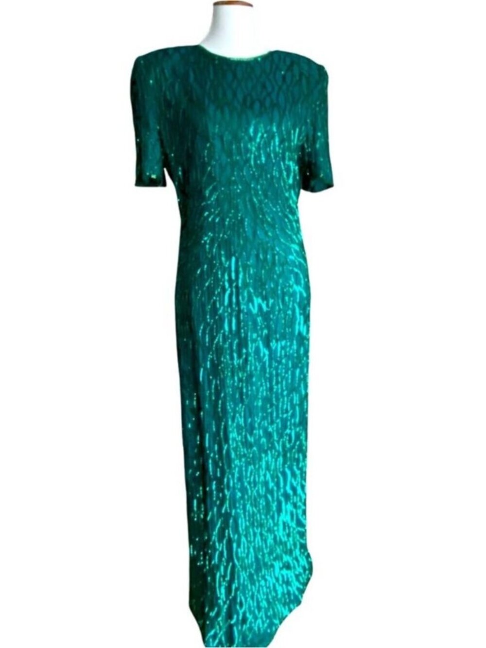 Vintage Gown Large Silk Formal Dress Long Homecoming Art Deco 80s does 20s Glam
